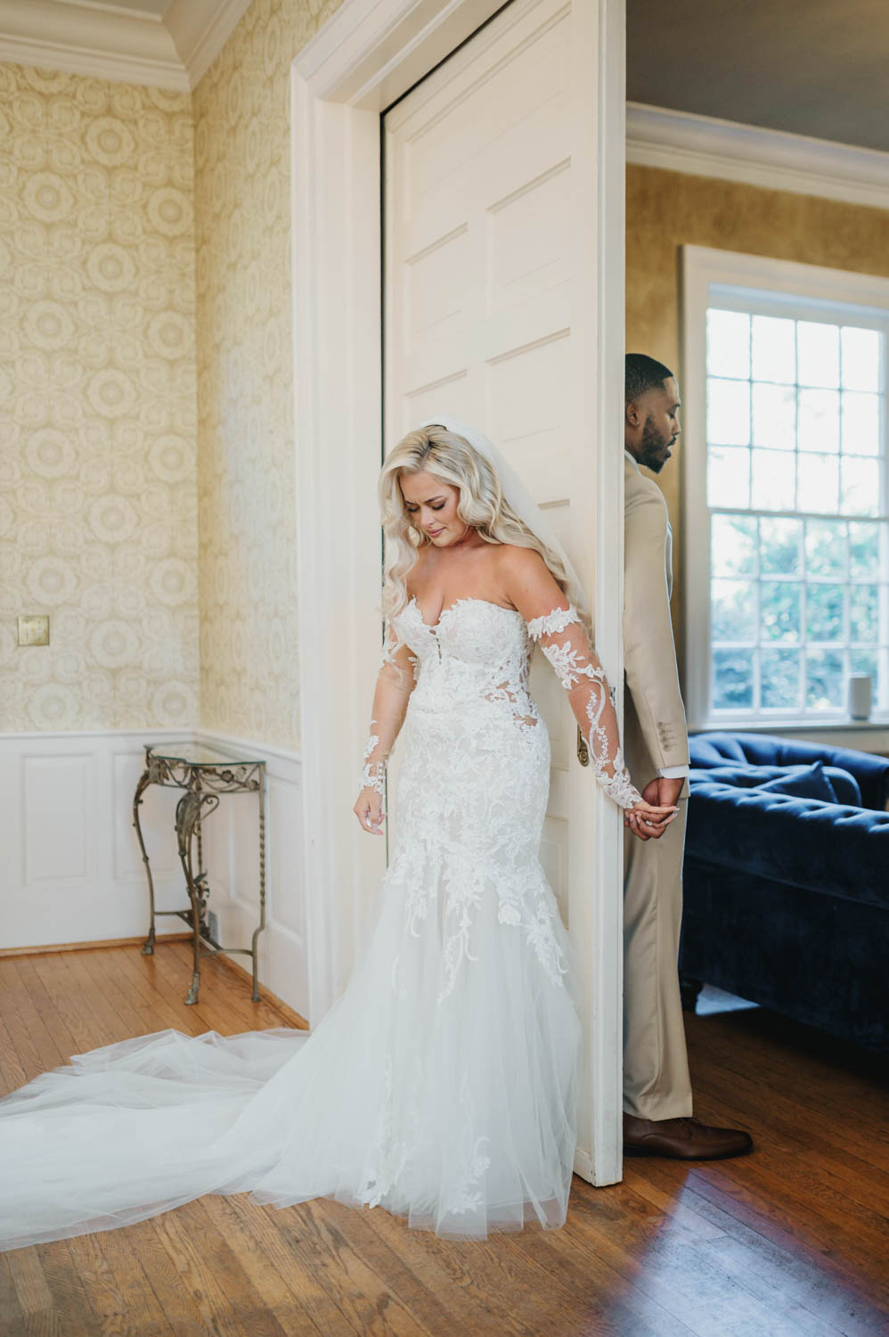 Bride staring down looking at the floor